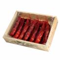 Raw scarlet shrimp in wooden tray