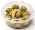 Green pitted olives marinated with lemon and garlic